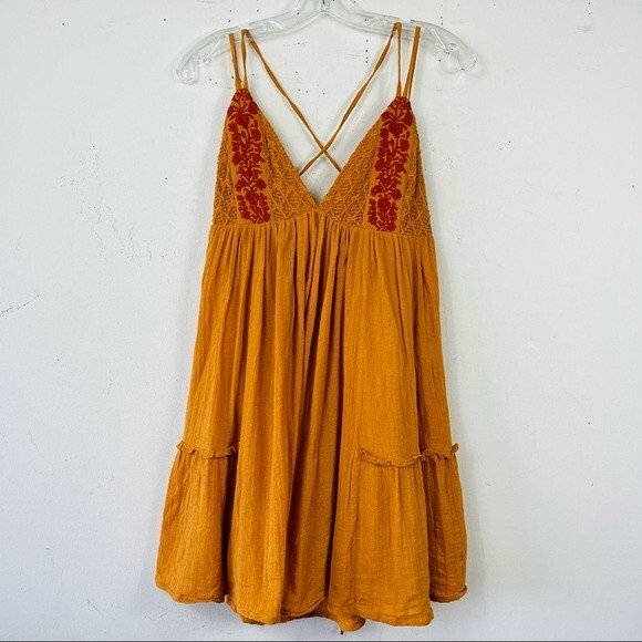 L*Space Mini Halter Crochet Elaina Sun Beach Dress S Orange Boho Swing Mini Sexy - Picture 5 of 11